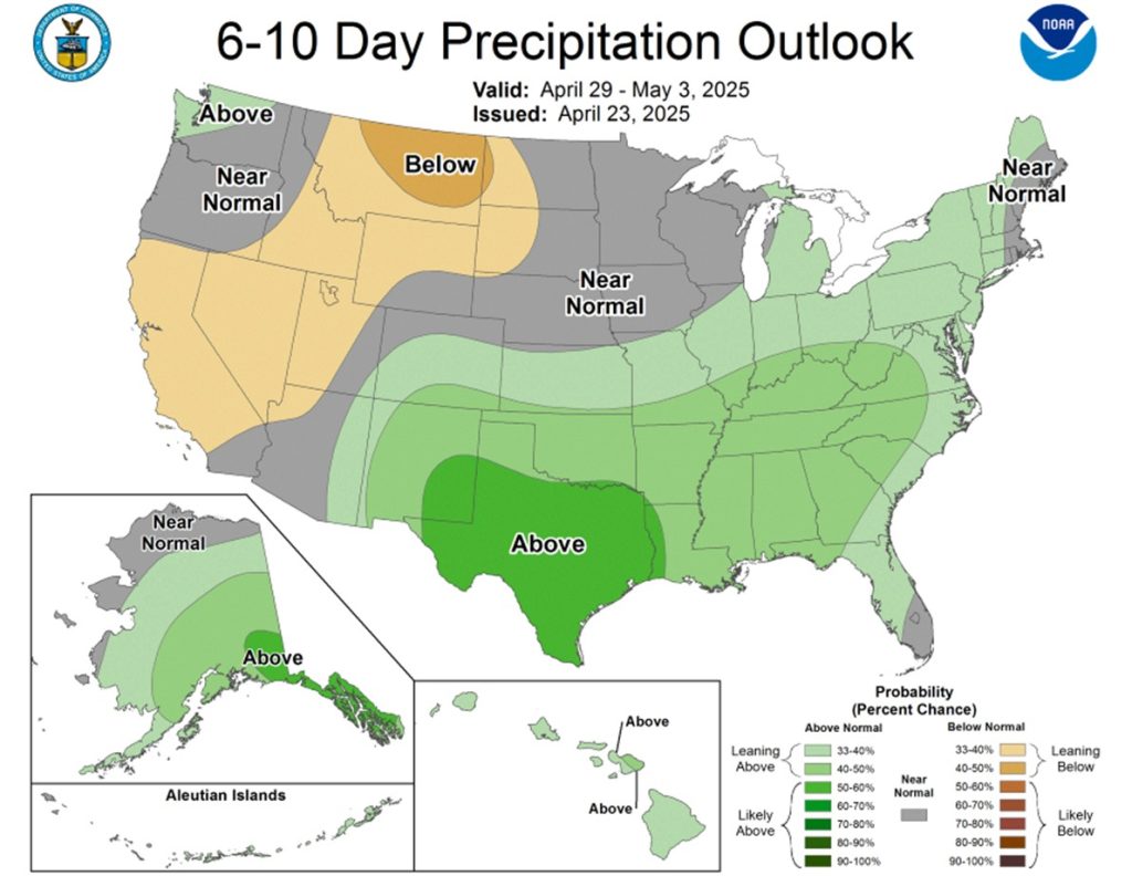 Precipitation forecast for April 29 to May 3, 2025.